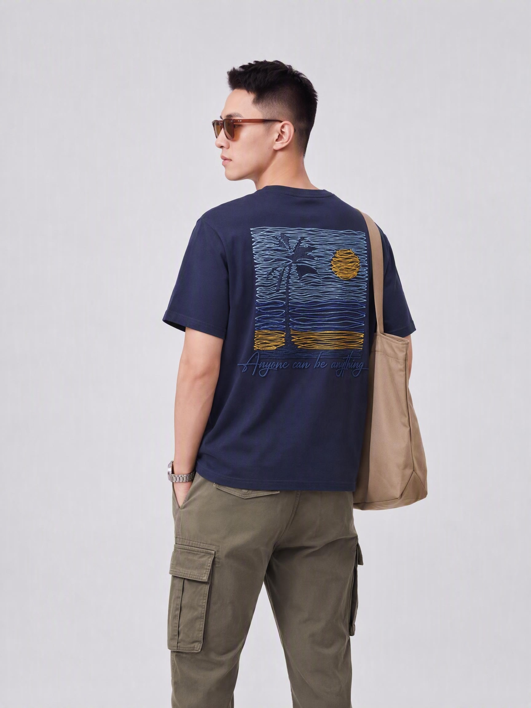Island‑Scenery Multi‑Specialty Embroidery & Special Print Oversized Unisex T‑Shirt - Image 2