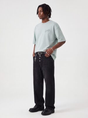 Mint‑Green Rope Embroidery & Foam Print Coconut Tree Oversized Unisex T‑Shirt
