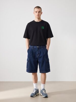 Loose‑Fit Short‑Sleeve T‑Shirt With Front & Back Random‑Stitch Embroidery