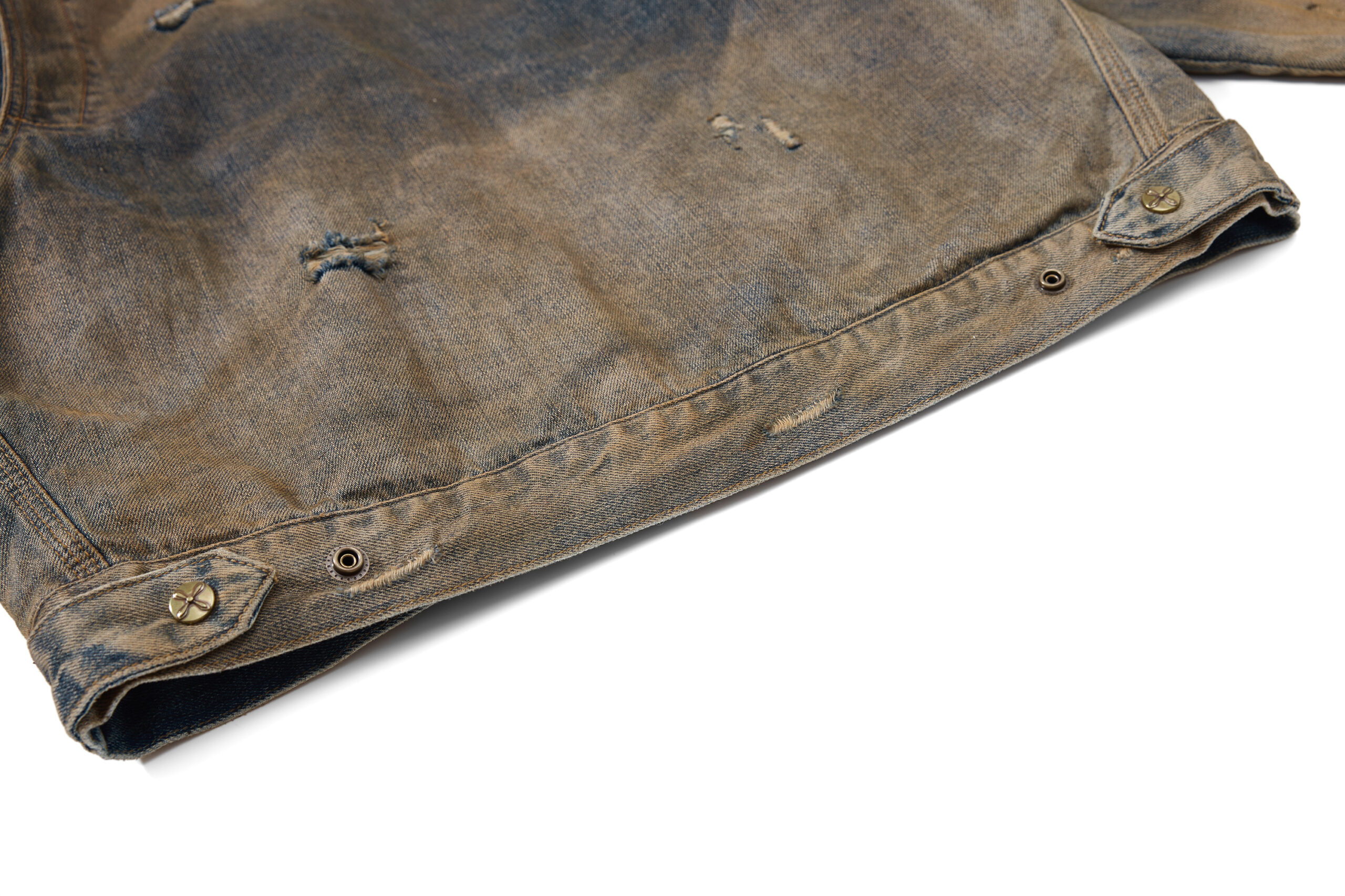 Vintage Monkey Wash Distressed Zipper Denim Jacket - Image 8