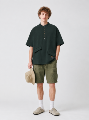 Men's Utility Stand Collar Pocket Oversized T-Shirt