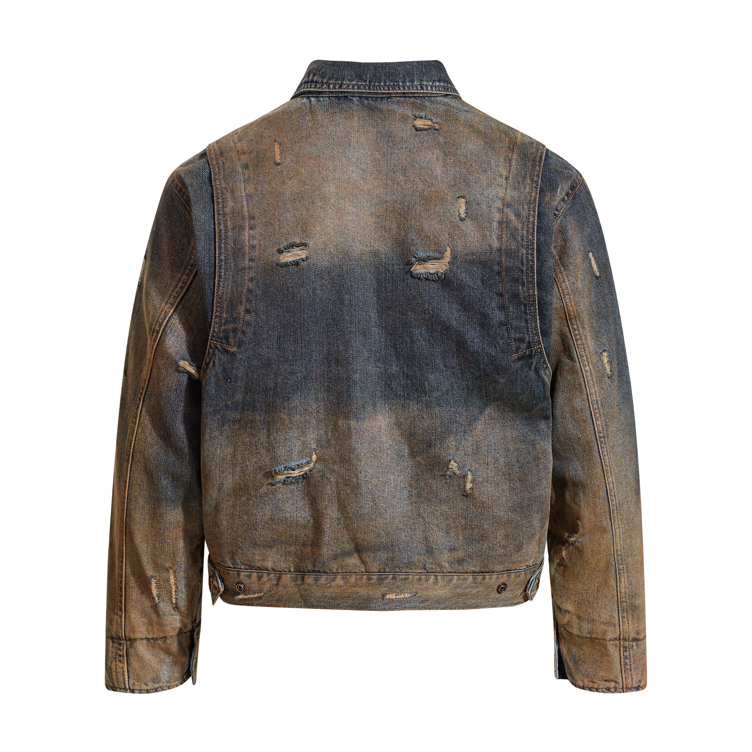 Vintage Monkey Wash Distressed Zipper Denim Jacket - Image 3