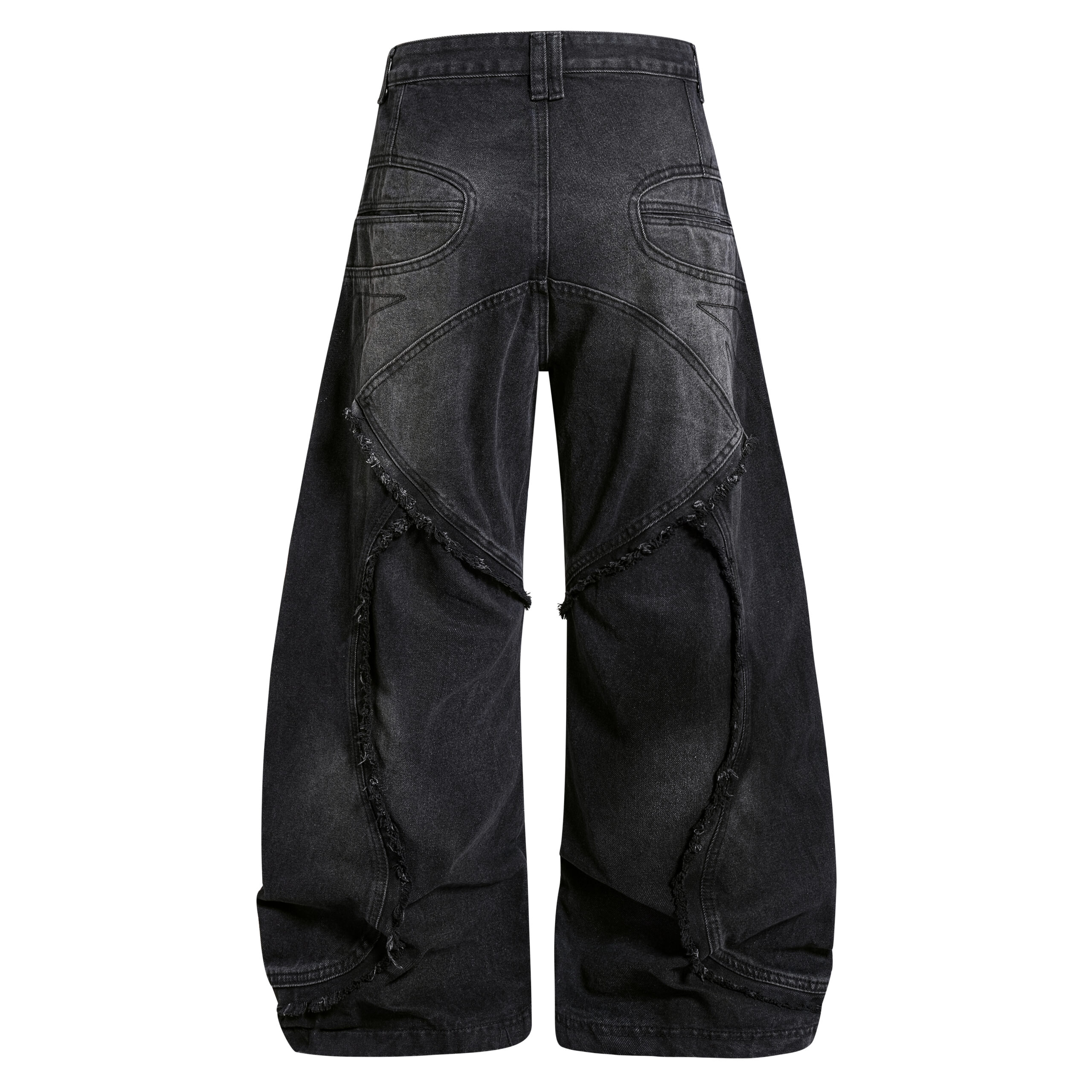 Avant-Garde Deconstructed Raw-Edge Cargo Curved Pants (Washed Black) - Image 3