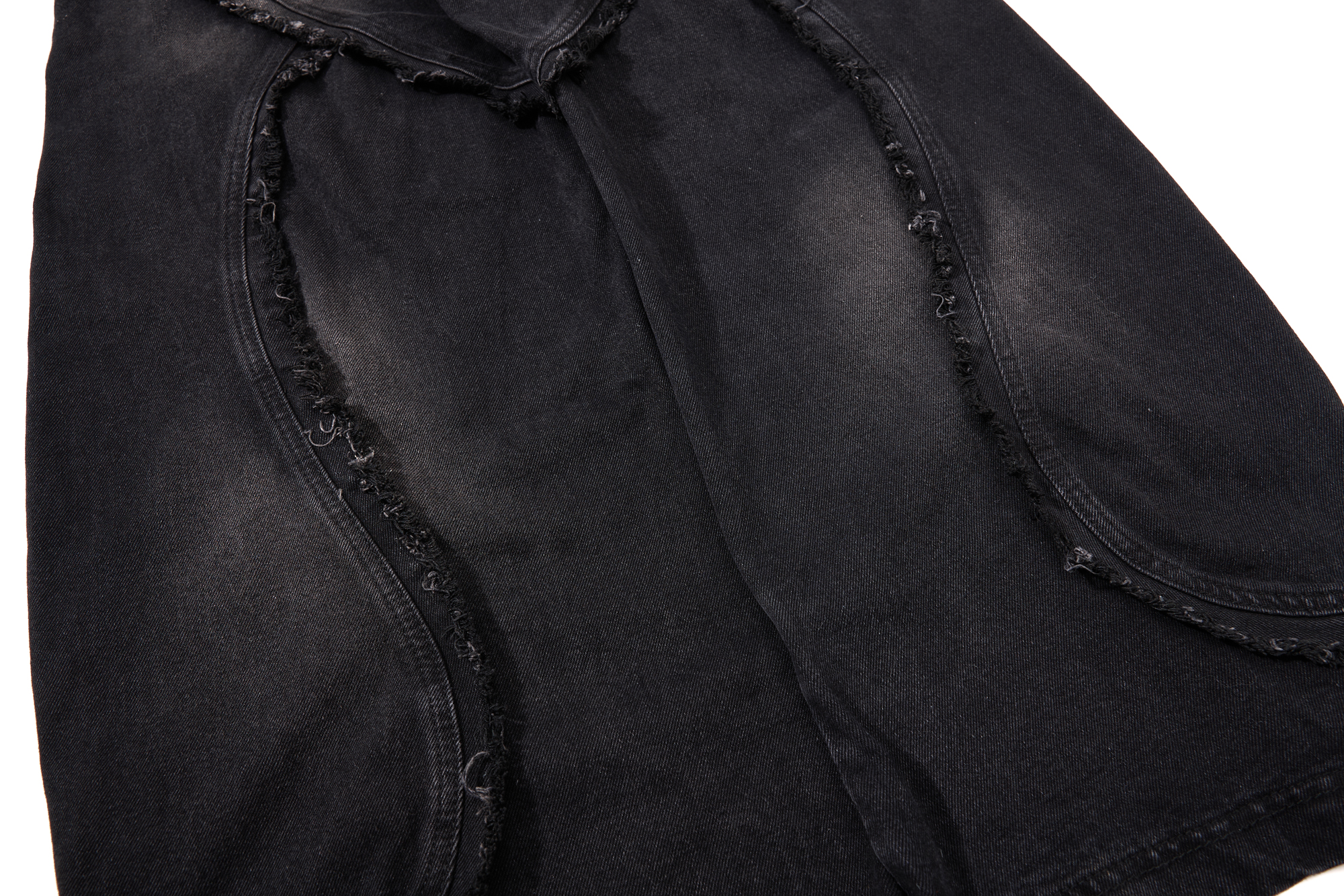 Avant-Garde Deconstructed Raw-Edge Cargo Curved Pants (Washed Black) - Image 7